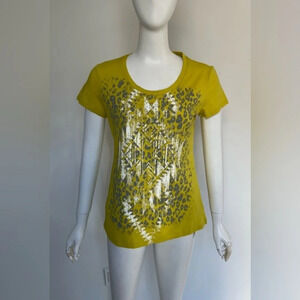 Style & Co Sport Round Neck T-Shirt Neon Yellow Leopard Print Size S NWOT